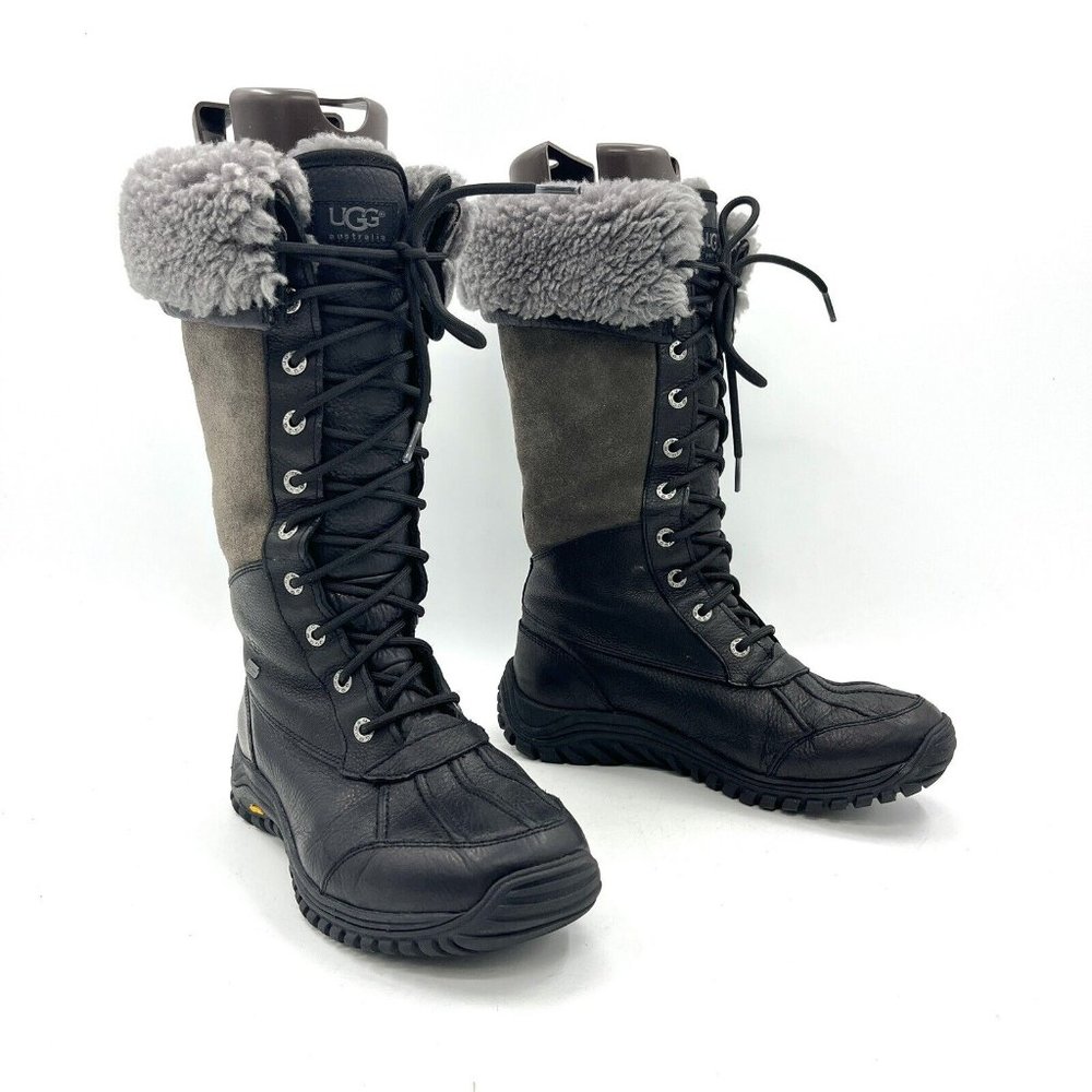 Ugg Adirondack Black Leather Winter Snow Boots Women's Size 8.5